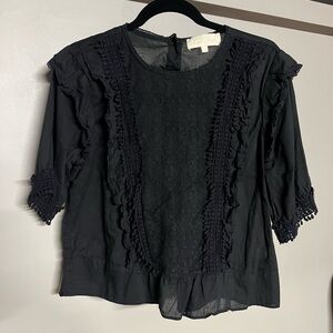 Love Sam Black Embroidered Ruffled Blouse